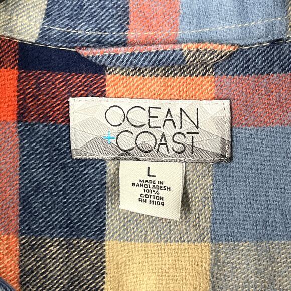 OCEAN COAST FLANNEL SHIRT MENS LARGE PLAID OUTDOOR ACTIVIES‎ FISHING HUNTING - Picture 8 of 12